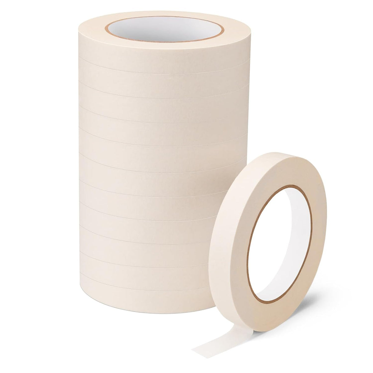 White Masking Tape 12 Pack, General Purpose Painter's Tape 0.7inch x 60yard, 720 Yards Total, Beige Crepe Paper Tape for Painting, Labeling, Packing, Craft, Art