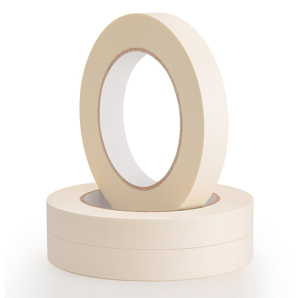White Masking Tape 3 Pack, General Purpose Painter's Tape 0.7inch x 60yard, 180 Yards Total, Beige Crepe Paper Tape for Painting, Labeling, Packing, Craft, Art