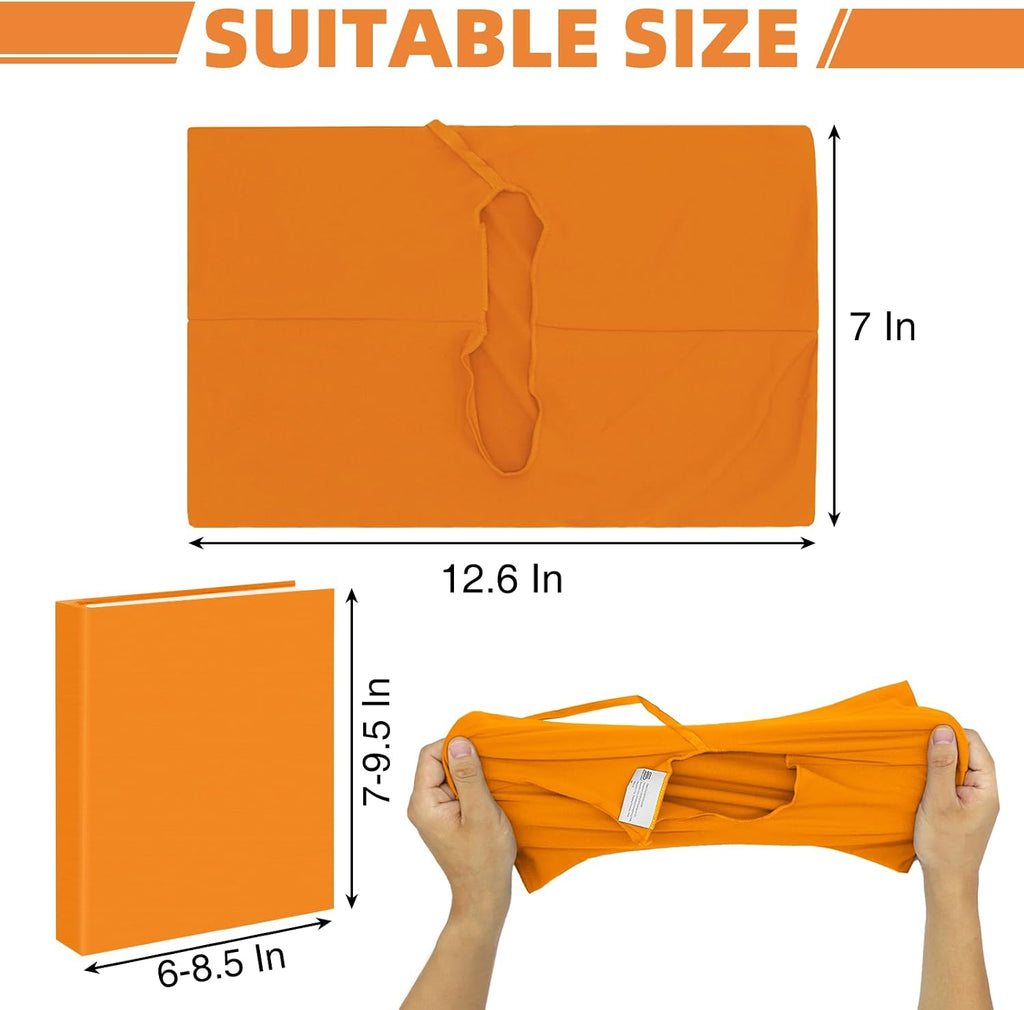 Orange Fabric Book Cover for Hardcover, 1 Pack, 6x9 Inch, Up to 8.5”x9.5”, Adjustable School Book Sleeve Protector for Teens, Stretchable Decorative Cloth Book Sox for Book Lovers