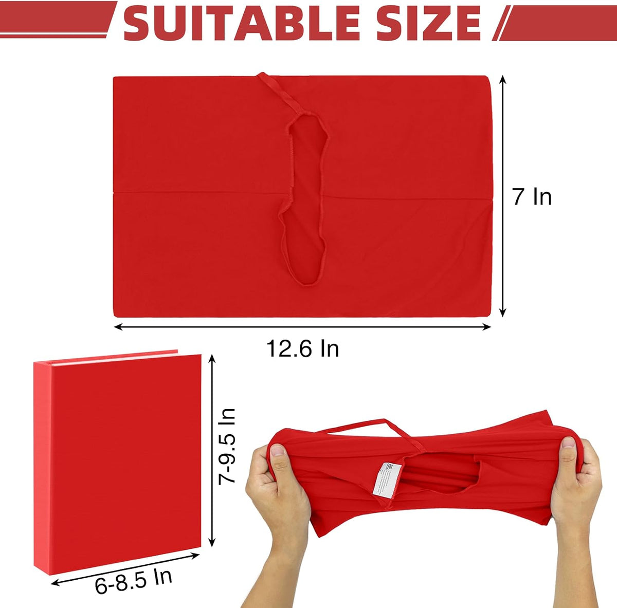 Red Fabric Book Cover for Hardcover, 1 Pack, 6x9 Inch, Up to 8.5”x9.5”, Adjustable School Book Sleeve Protector for Teens, Stretchable Decorative Cloth Book Sox for Book Lovers