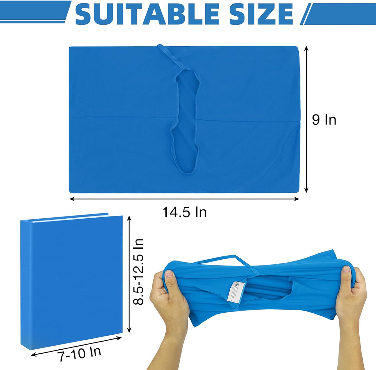 Big Blue Fabric Book Cover for Hardcover, 9x11 Inch, 1 Pack, Up to 10”x12.5”, Adjustable School Book Sleeve Protector for Teens, Stretchable Decorative Cloth Book Sox for Book Lovers