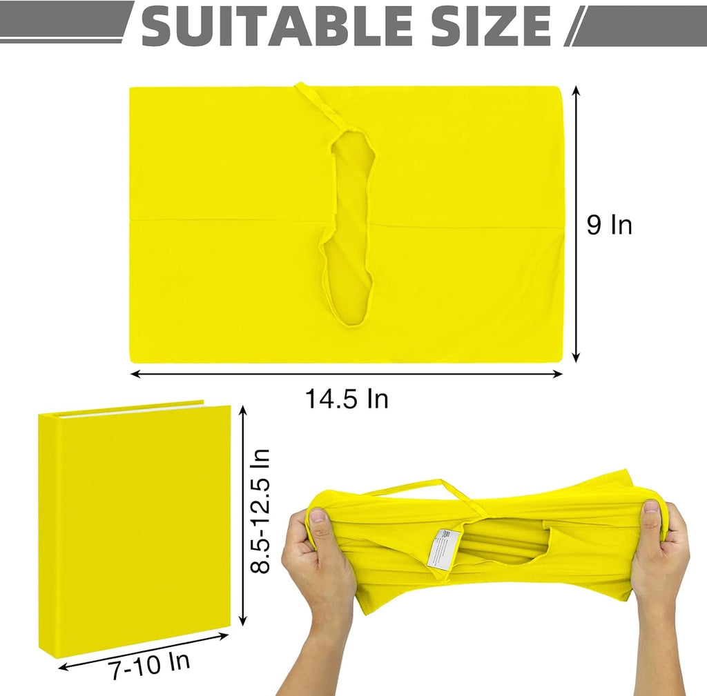 Big Yellow Fabric Book Cover for Hardcover, 9x11 Inch, 1 Pack, Up to 10”x12.5”, Adjustable School Book Sleeve Protector for Teens, Stretchable Decorative Cloth Book Sox for Book Lovers