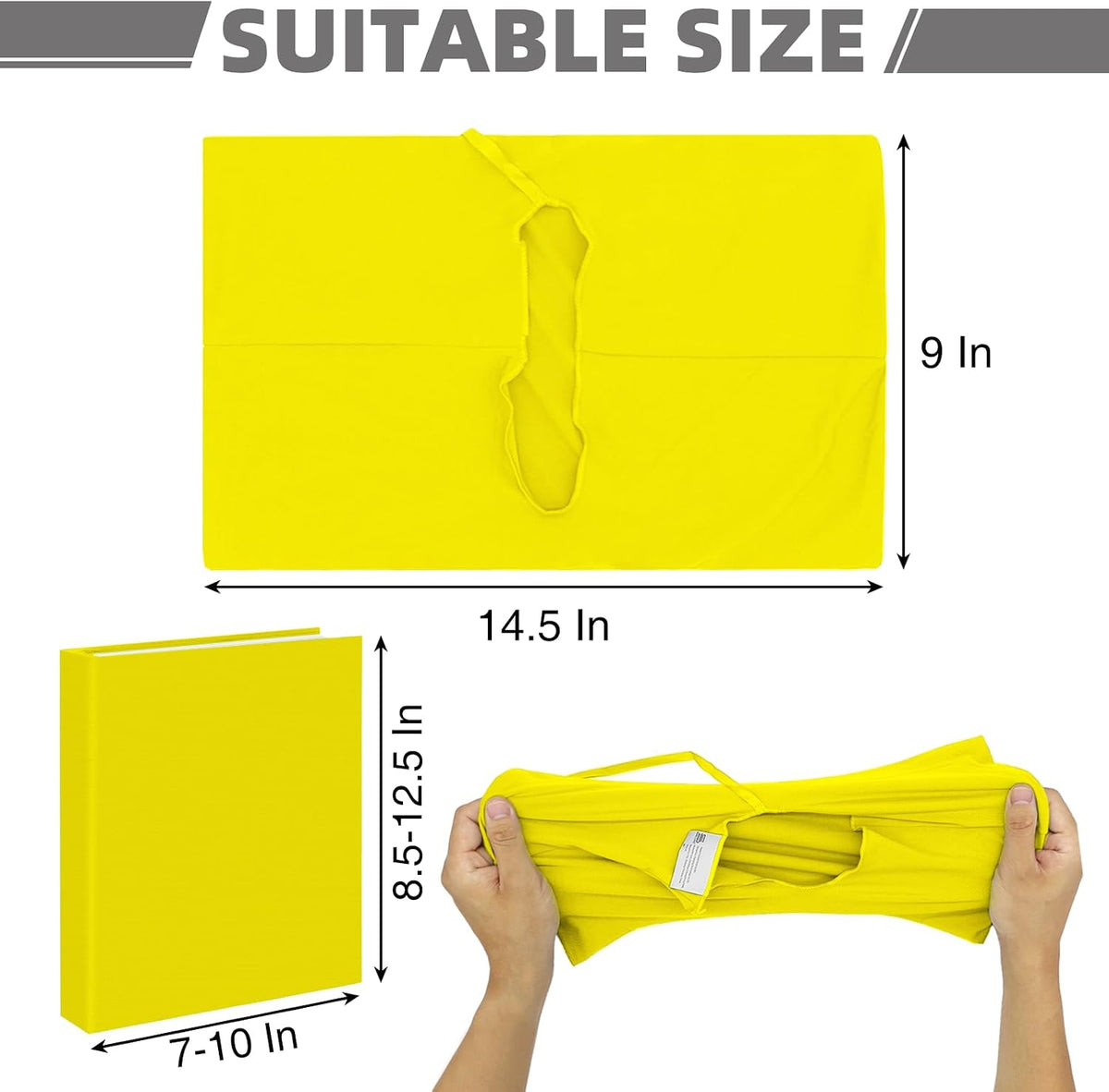 Big Yellow Fabric Book Cover for Hardcover, 9x11 Inch, 1 Pack, Up to 10”x12.5”, Adjustable School Book Sleeve Protector for Teens, Stretchable Decorative Cloth Book Sox for Book Lovers
