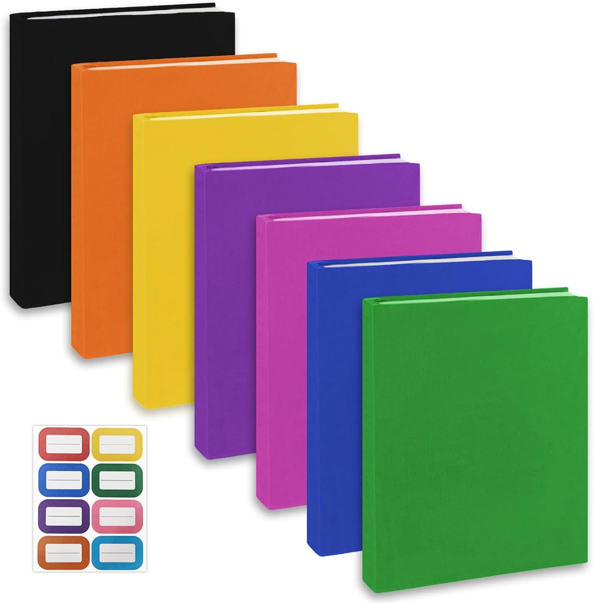 Colored Book Covers 7 Pack, 6x9 Inch Stretchable Book Sox Suitable for Most Hardcover Books, Up to 8.5 Inch x 9.5 Inch, Washable, Reusable Textbook Covers with Label Sticker