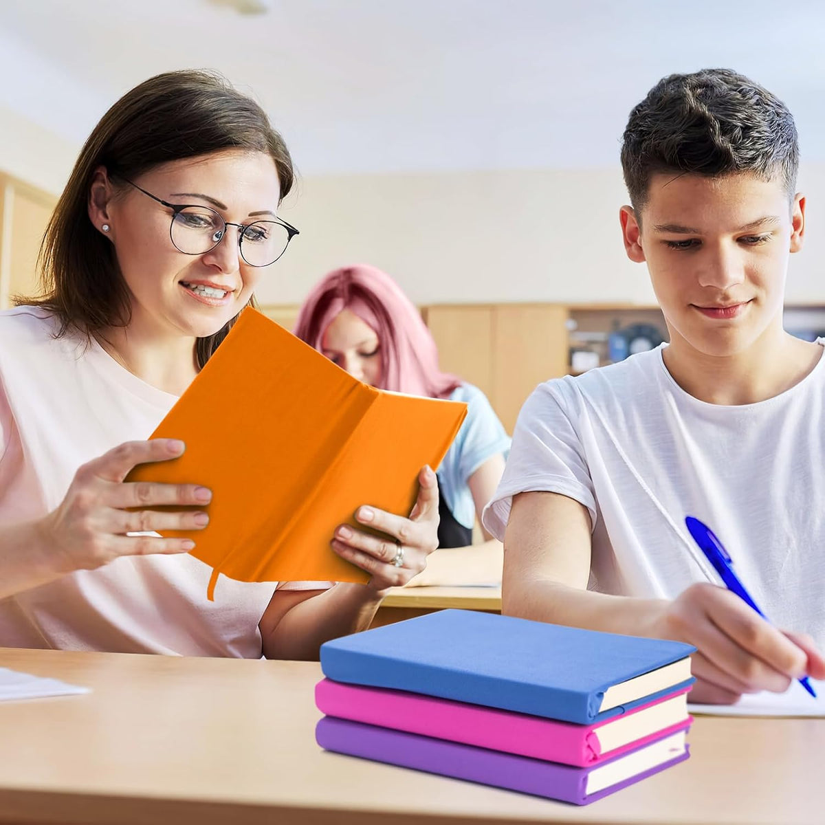 Orange Fabric Book Cover for Hardcover, 1 Pack, 6x9 Inch, Up to 8.5”x9.5”, Adjustable School Book Sleeve Protector for Teens, Stretchable Decorative Cloth Book Sox for Book Lovers