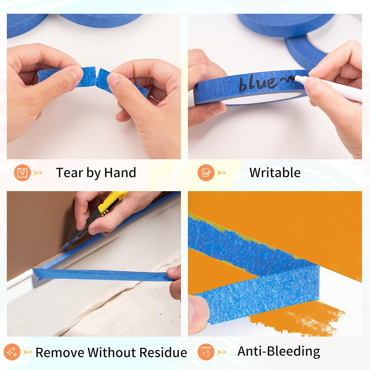 Painters Tape 720 Yards, Blue Tape, Removable Masking Tape for Painting, Classroom, Wall, Art Supplies (12 Rolls, 0.7in x 60yd Each)