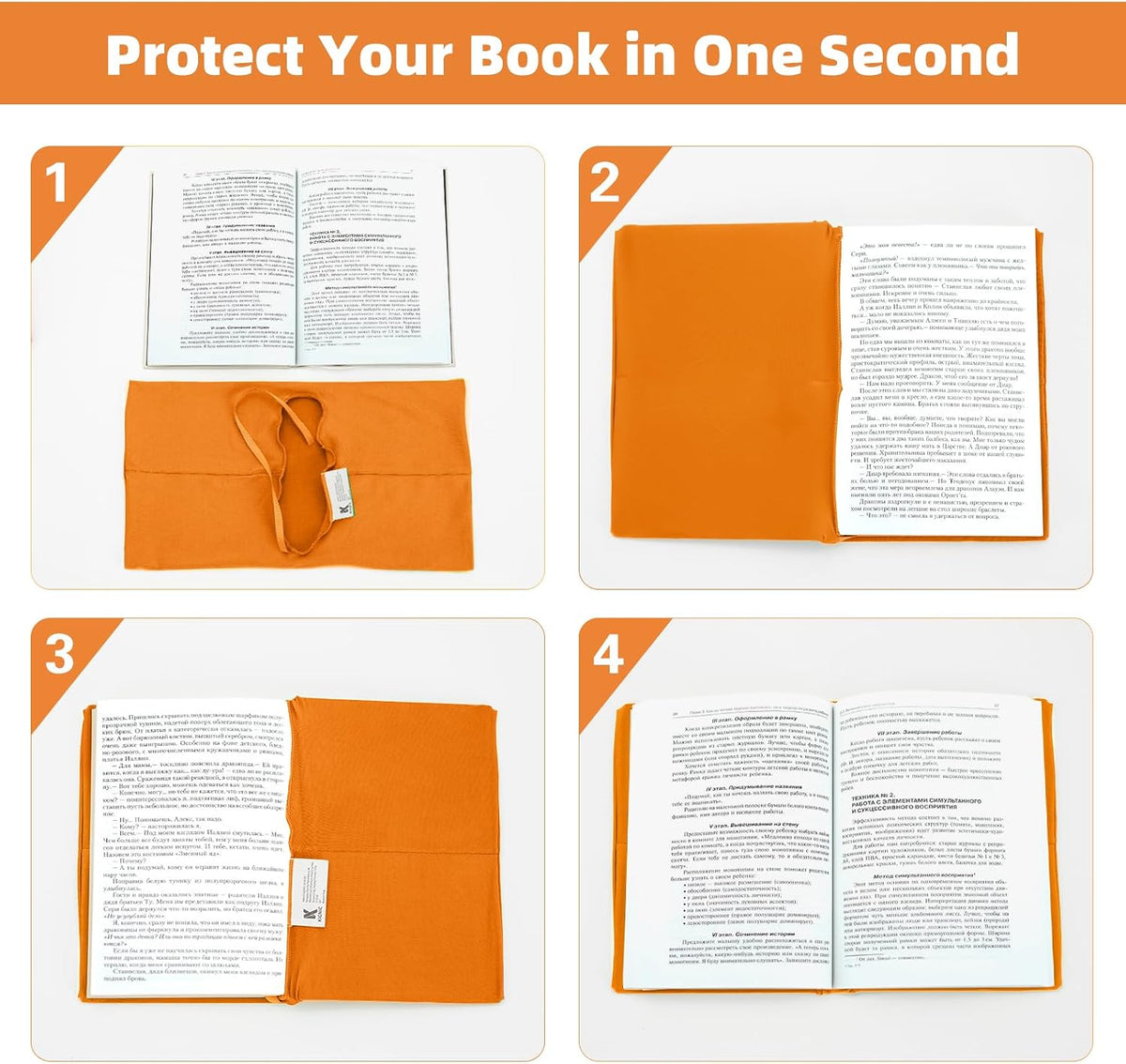 Orange Fabric Book Cover for Hardcover, 1 Pack, 6x9 Inch, Up to 8.5”x9.5”, Adjustable School Book Sleeve Protector for Teens, Stretchable Decorative Cloth Book Sox for Book Lovers