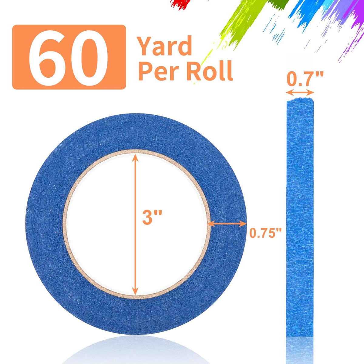 Painters Tape 180 Yards, Blue Tape, Removable Masking Tape for Painting, Classroom, Wall, Art Supplies (3 Rolls, 0.7in x 60yd Each)
