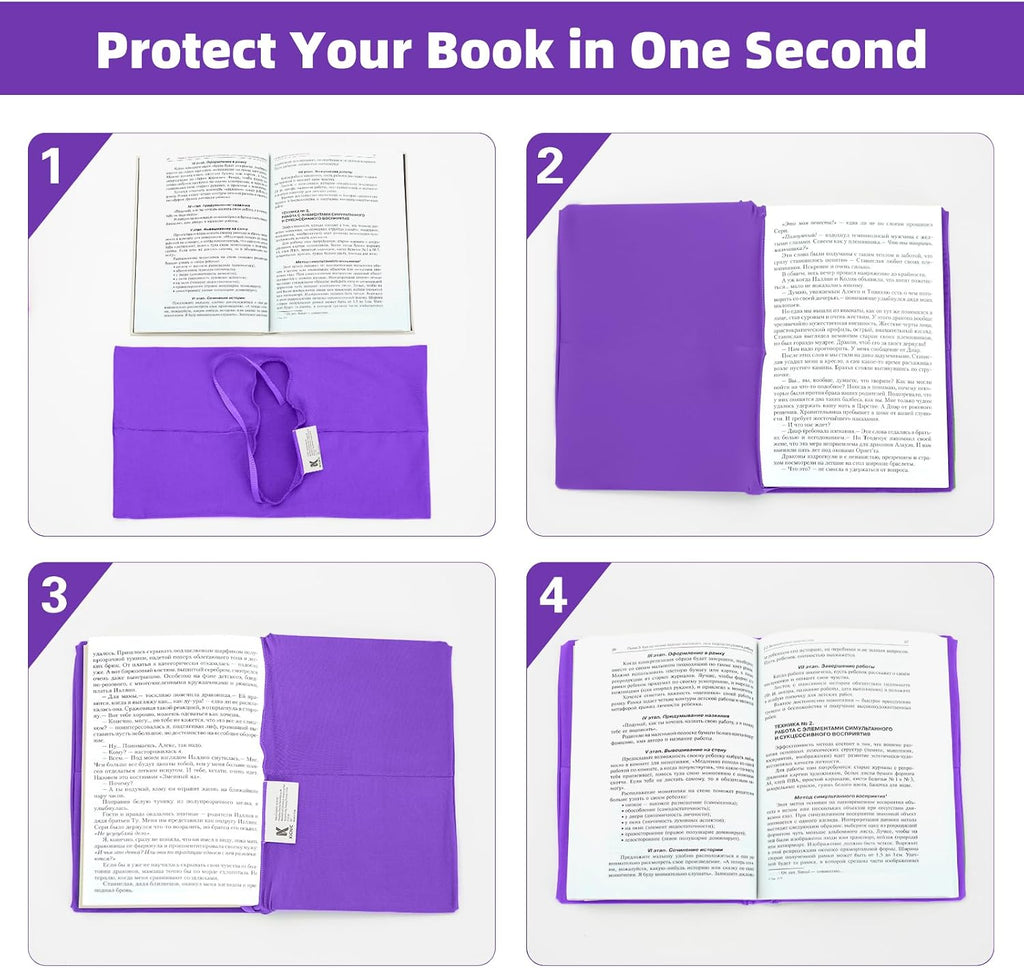 Purple Fabric Book Cover for Hardcover, 1 Pack, 6x9 Inch, Up to 8.5”x9.5”, Adjustable School Book Sleeve Protector for Teens, Stretchable Decorative Cloth Book Sox for Book Lovers