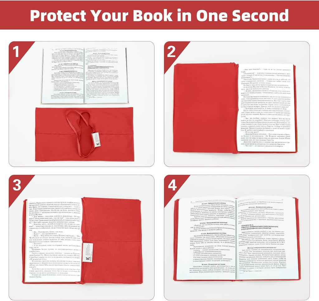 Red Fabric Book Cover for Hardcover, 1 Pack, 6x9 Inch, Up to 8.5”x9.5”, Adjustable School Book Sleeve Protector for Teens, Stretchable Decorative Cloth Book Sox for Book Lovers