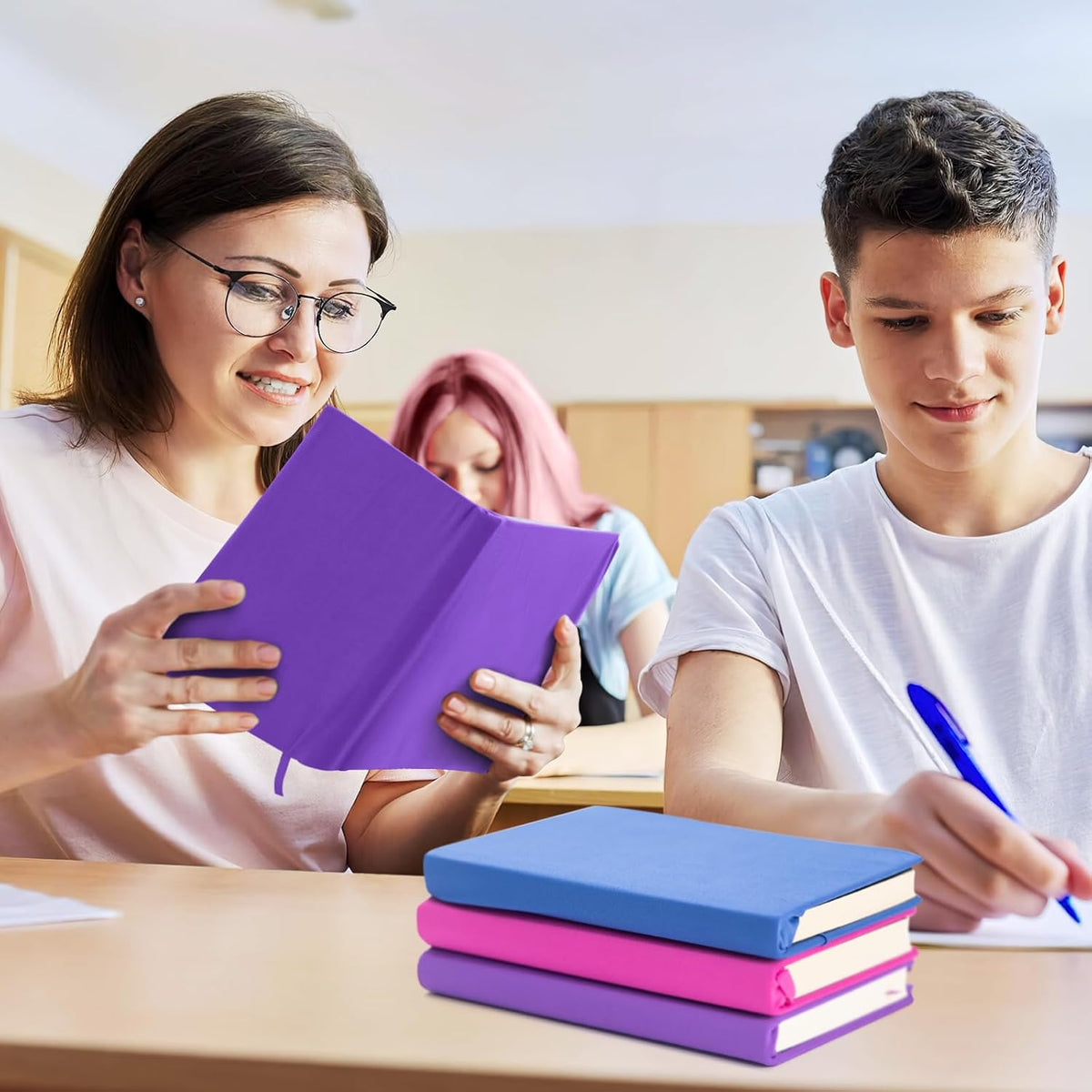Purple Fabric Book Cover for Hardcover, 1 Pack, 6x9 Inch, Up to 8.5”x9.5”, Adjustable School Book Sleeve Protector for Teens, Stretchable Decorative Cloth Book Sox for Book Lovers