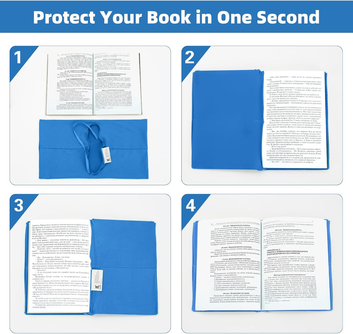 Big Blue Fabric Book Cover for Hardcover, 9x11 Inch, 1 Pack, Up to 10”x12.5”, Adjustable School Book Sleeve Protector for Teens, Stretchable Decorative Cloth Book Sox for Book Lovers