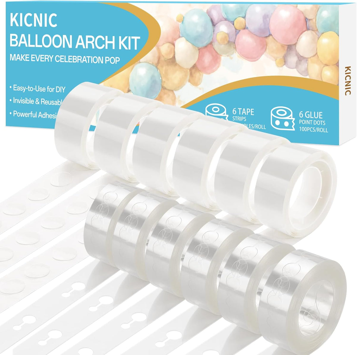 Balloon Arch Strip, 99ft Balloon Tape and 600 Glue Point Dots, Balloon Arch Kit for Garland, Party, Birthday, Baby Shower, Graduation, Graduation Decorations