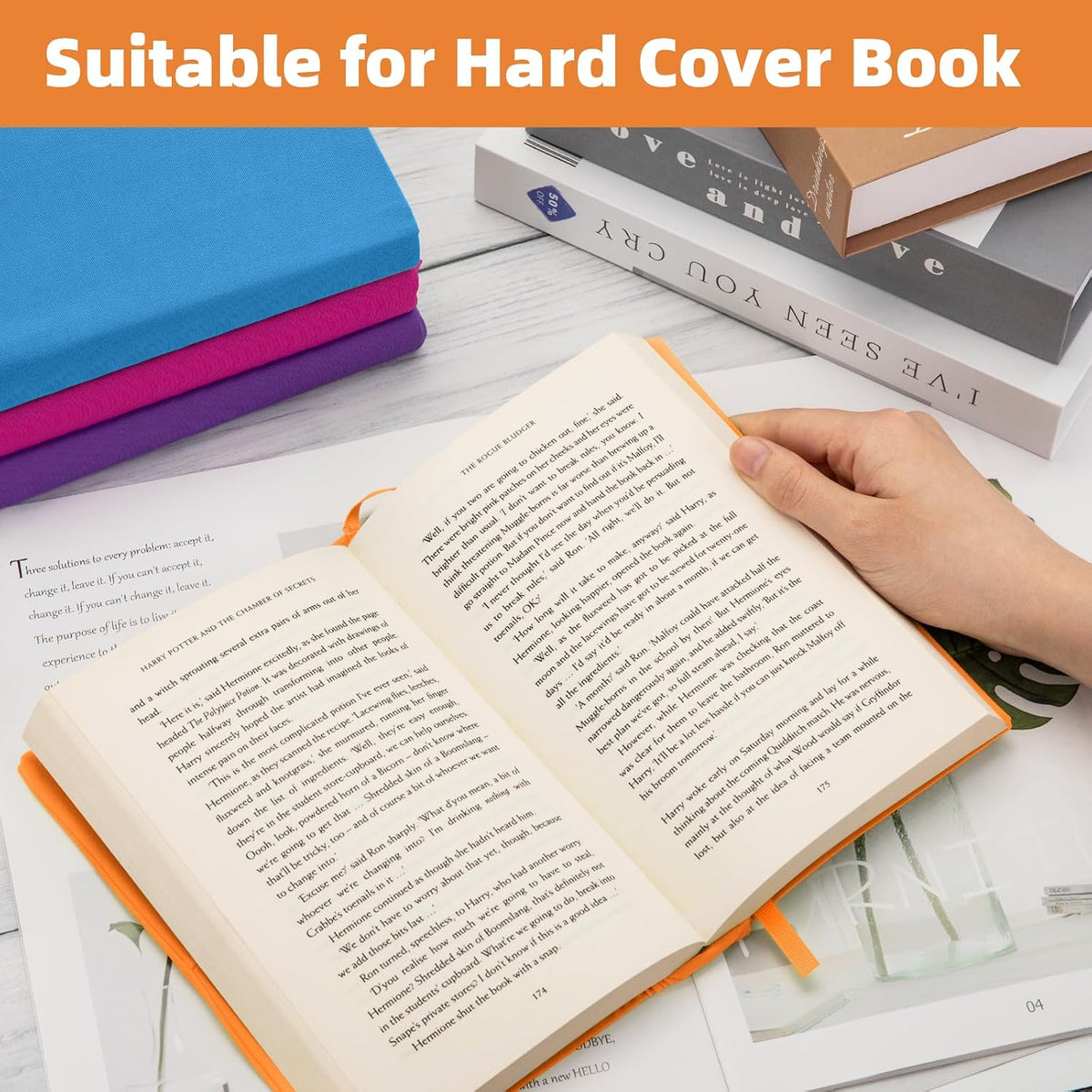 Orange Fabric Book Cover for Hardcover, 1 Pack, 6x9 Inch, Up to 8.5”x9.5”, Adjustable School Book Sleeve Protector for Teens, Stretchable Decorative Cloth Book Sox for Book Lovers