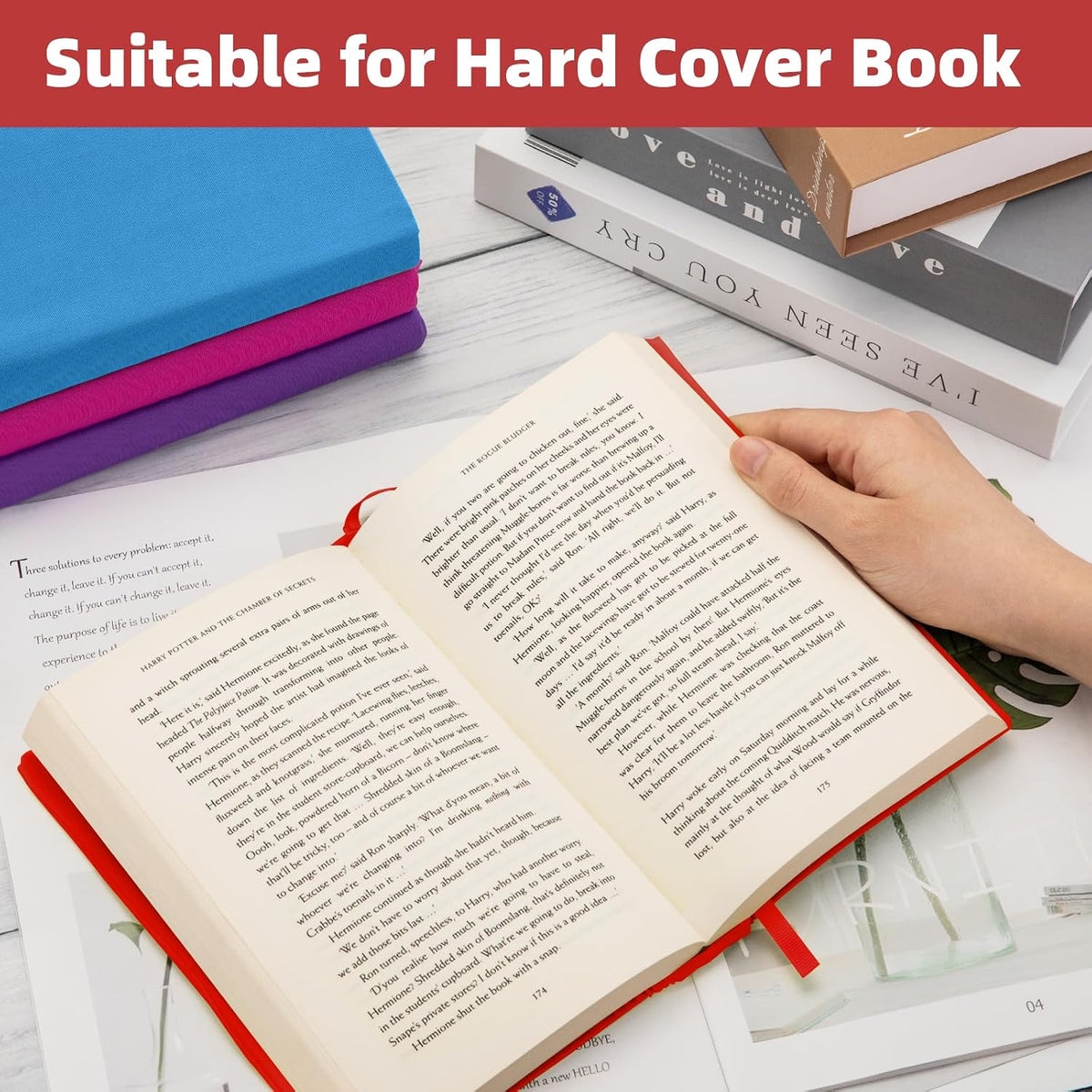 Red Fabric Book Cover for Hardcover, 1 Pack, 6x9 Inch, Up to 8.5”x9.5”, Adjustable School Book Sleeve Protector for Teens, Stretchable Decorative Cloth Book Sox for Book Lovers