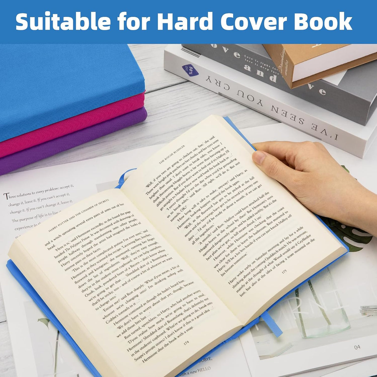 Big Blue Fabric Book Cover for Hardcover, 9x11 Inch, 1 Pack, Up to 10”x12.5”, Adjustable School Book Sleeve Protector for Teens, Stretchable Decorative Cloth Book Sox for Book Lovers